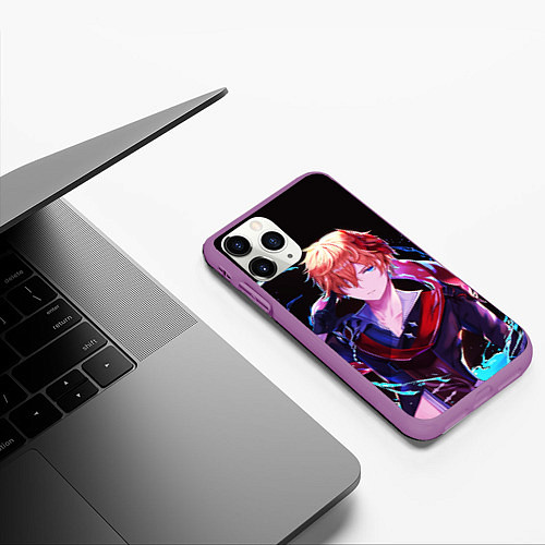 Чехол iPhone 11 Pro матовый ТАРТАЛЬЯ - ИГРА GENSHIN IMPACT / 3D-Фиолетовый – фото 3