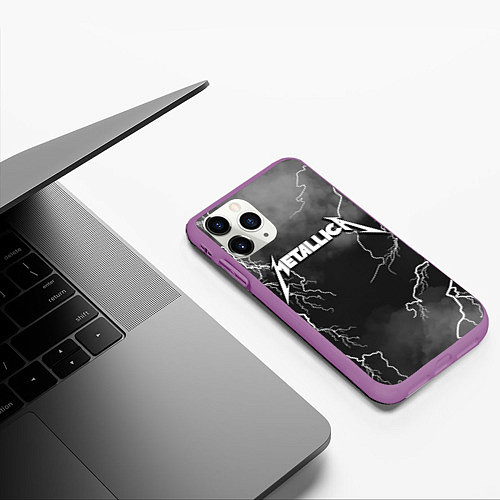 Чехол iPhone 11 Pro матовый METALLICA РАЗРЯД МОЛНИИ / 3D-Фиолетовый – фото 3