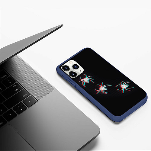 Чехол iPhone 11 Pro матовый ПАУКИ ГЛИТЧ GLITCH SPIDERS / 3D-Тёмно-синий – фото 3