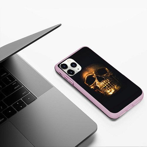 Чехол iPhone 11 Pro матовый Golden Skull / 3D-Розовый – фото 3