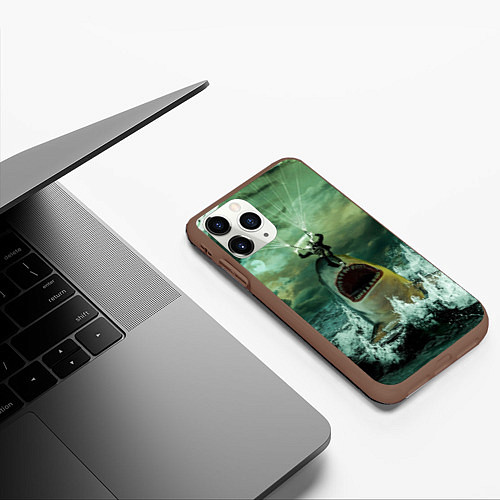 Чехол iPhone 11 Pro матовый Shark Attack Акула атакует / 3D-Коричневый – фото 3