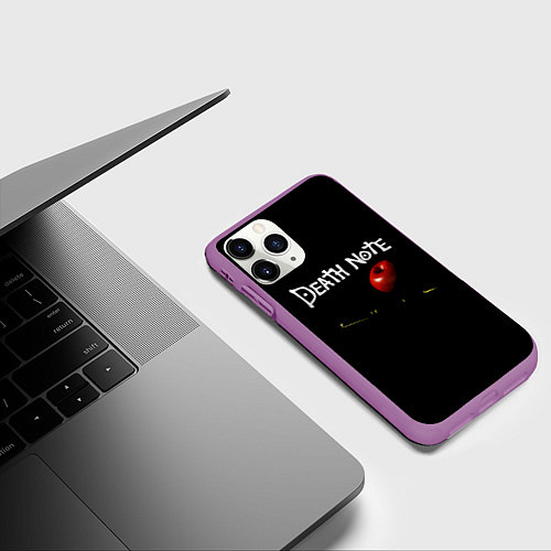 Чехол iPhone 11 Pro матовый Death Note яблоко и ручка / 3D-Фиолетовый – фото 3