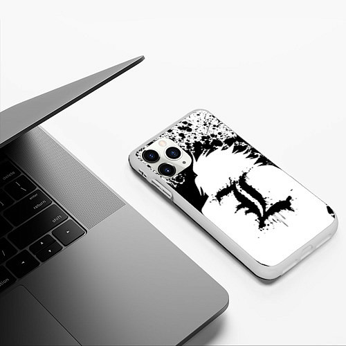 Чехол iPhone 11 Pro матовый Death Note черная краска / 3D-Белый – фото 3