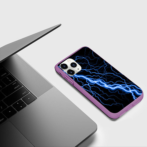 Чехол iPhone 11 Pro матовый ГОЛУБАЯ МОЛНИЯ ГРОЗА / 3D-Фиолетовый – фото 3