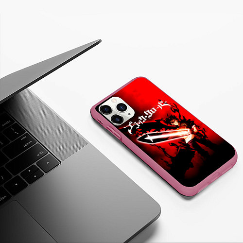 Чехол iPhone 11 Pro матовый Чёрный Аста красный туман / 3D-Малиновый – фото 3