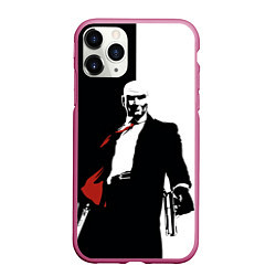 Чехол iPhone 11 Pro матовый Hitman BW, цвет: 3D-малиновый