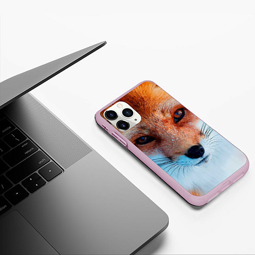 Чехол iPhone 11 Pro матовый Мордочка лисы / 3D-Розовый – фото 3