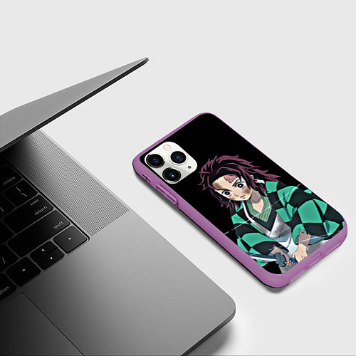 Чехол iPhone 11 Pro матовый Клинок, рассекающий демонов / 3D-Фиолетовый – фото 3