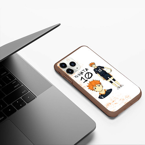 Чехол iPhone 11 Pro матовый ХИНАТА 10 номер ВОЛЕЙБОЛ!! / 3D-Коричневый – фото 3