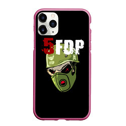 Чехол iPhone 11 Pro матовый FFDP череп в каске и маске, цвет: 3D-малиновый