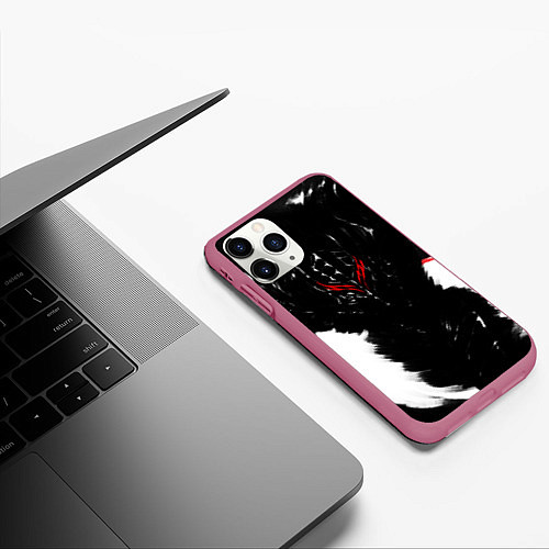 Чехол iPhone 11 Pro матовый БЕРСЕРК чб / 3D-Малиновый – фото 3