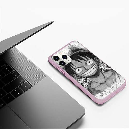 Чехол iPhone 11 Pro матовый Луфи улыбается one piece / 3D-Розовый – фото 3