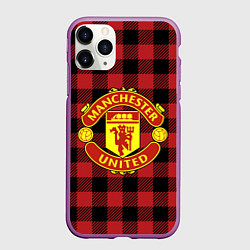 Чехол iPhone 11 Pro матовый Манчестер Юнайтед фон в клетку, цвет: 3D-фиолетовый