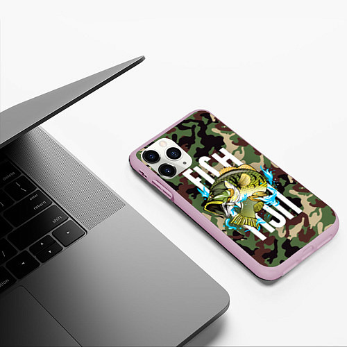 Чехол iPhone 11 Pro матовый Рыблака камуфляж / 3D-Розовый – фото 3