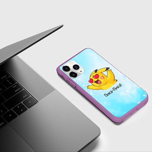 Чехол iPhone 11 Pro матовый Влюбленный Пикачу / 3D-Фиолетовый – фото 3