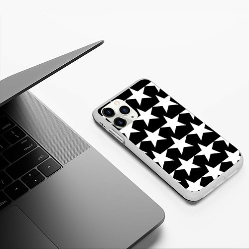 Чехол iPhone 11 Pro матовый Белые звёзды на чёрном фоне 2 / 3D-Белый – фото 3