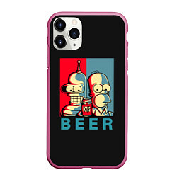 Чехол iPhone 11 Pro матовый Гомер х Бендер, цвет: 3D-малиновый