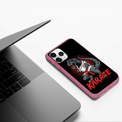 Чехол iPhone 11 Pro матовый KARATE T-REX / 3D-Малиновый – фото 3