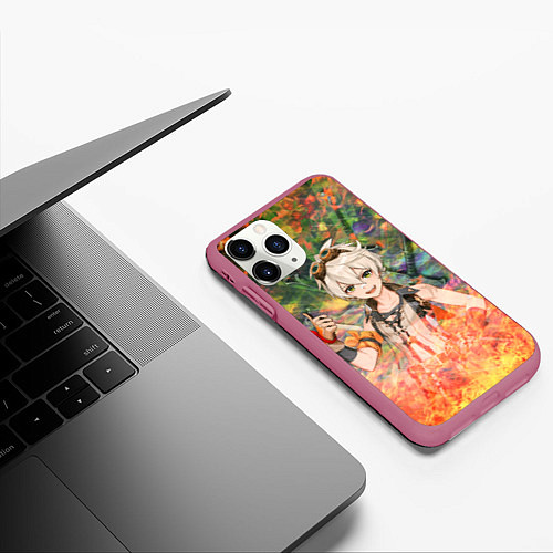 Чехол iPhone 11 Pro матовый Беннетт Genshin Impact / 3D-Малиновый – фото 3