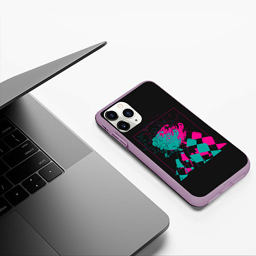 Чехол iPhone 11 Pro матовый Танджиро НЕОН / 3D-Сиреневый – фото 3