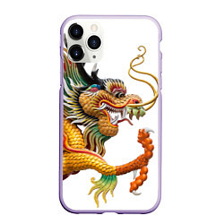 Чехол iPhone 11 Pro матовый Желтый китайский дракон 3D