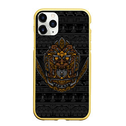 Чехол iPhone 11 Pro матовый Ацтекский дракон из камня, цвет: 3D-желтый