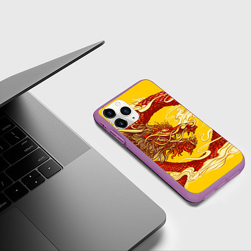 Чехол iPhone 11 Pro матовый Китайский Дракон, China Dragon / 3D-Фиолетовый – фото 3