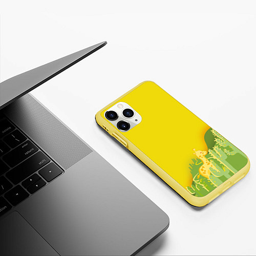 Чехол iPhone 11 Pro матовый Милый жираф в кактусах / 3D-Желтый – фото 3