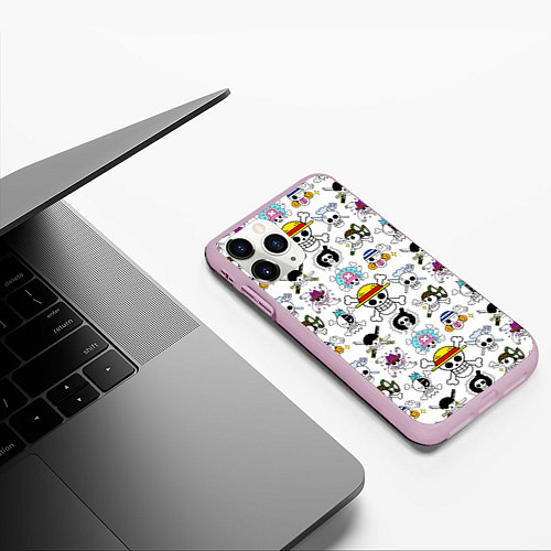 Чехол iPhone 11 Pro матовый Веселые Роджеры пиратов Соломенной Шляпы / 3D-Розовый – фото 3