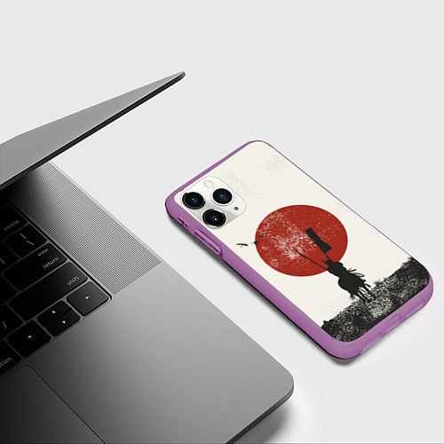 Чехол iPhone 11 Pro матовый Самурай на коне / 3D-Фиолетовый – фото 3