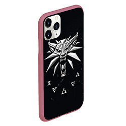 Чехол iPhone 11 Pro матовый THE WITCHER СЕРЫЙ ЛОГОТИП, цвет: 3D-малиновый — фото 2