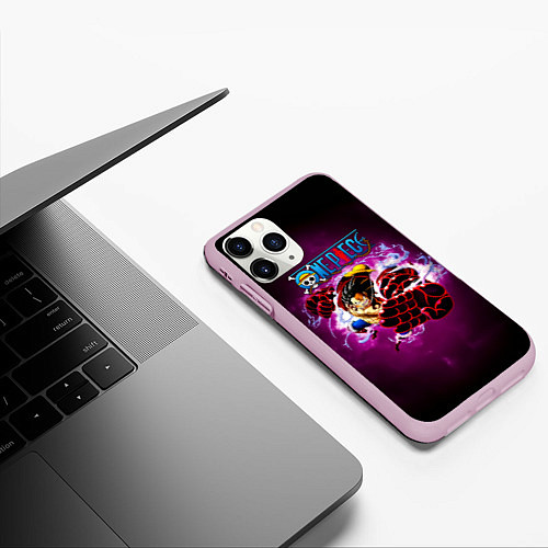 Чехол iPhone 11 Pro матовый Атака резинового Луффи One Piece / 3D-Розовый – фото 3