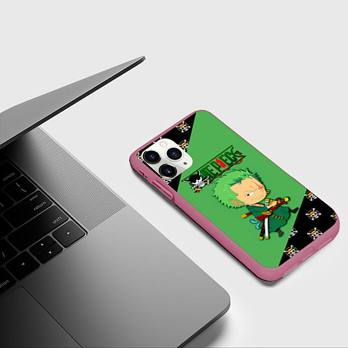 Чехол iPhone 11 Pro матовый Ророноа Зоро One Piece Большой куш / 3D-Малиновый – фото 3