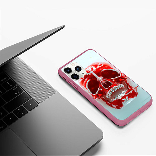 Чехол iPhone 11 Pro матовый Fallout Череп / 3D-Малиновый – фото 3