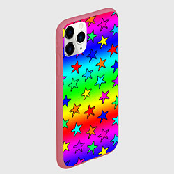 Чехол iPhone 11 Pro матовый Радужные звезды, цвет: 3D-малиновый — фото 2