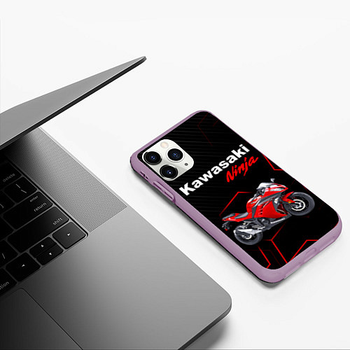Чехол iPhone 11 Pro матовый KAWASAKI NINJA КАВАСАКИ / 3D-Сиреневый – фото 3