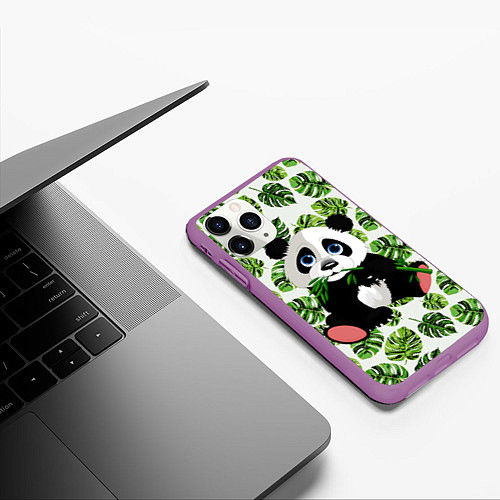 Чехол iPhone 11 Pro матовый Милая Панда Летняя / 3D-Фиолетовый – фото 3
