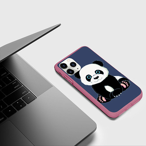 Чехол iPhone 11 Pro матовый Милая Панда Sweet Panda / 3D-Малиновый – фото 3