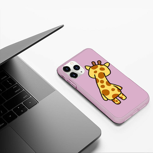 Чехол iPhone 11 Pro матовый Милый жираф со спины / 3D-Розовый – фото 3