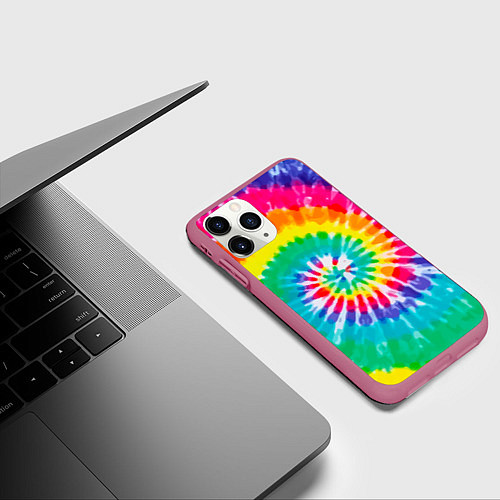 Чехол iPhone 11 Pro матовый Тай Дай / 3D-Малиновый – фото 3