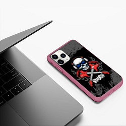 Чехол iPhone 11 Pro матовый Сектор Газа две гитары и череп, цвет: 3D-малиновый — фото 2