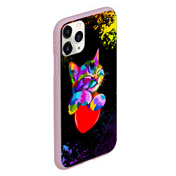 Чехол iPhone 11 Pro матовый РАДУЖНЫЙ КОТИК RAINBOW KITTY, цвет: 3D-розовый — фото 2