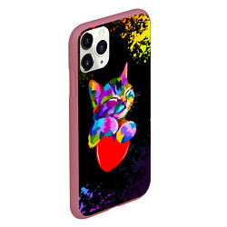 Чехол iPhone 11 Pro матовый РАДУЖНЫЙ КОТИК RAINBOW KITTY, цвет: 3D-малиновый — фото 2