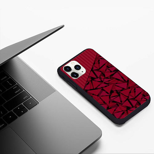 Чехол iPhone 11 Pro матовый Красный комбинированный узор / 3D-Черный – фото 3
