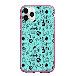 Чехол iPhone 11 Pro матовый SkullS, цвет: 3D-малиновый