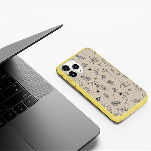 Чехол iPhone 11 Pro матовый Цветы и листья / 3D-Желтый – фото 3