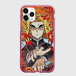 Чехол iPhone 11 Pro матовый Ренгоку Клинок демонов, цвет: 3D-малиновый