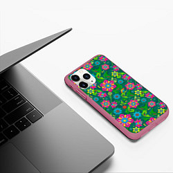 Чехол iPhone 11 Pro матовый Поле разноцветных цветков, цвет: 3D-малиновый — фото 2
