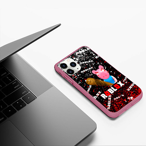 Чехол iPhone 11 Pro матовый Roblox piggyСвинка Пигги / 3D-Малиновый – фото 3