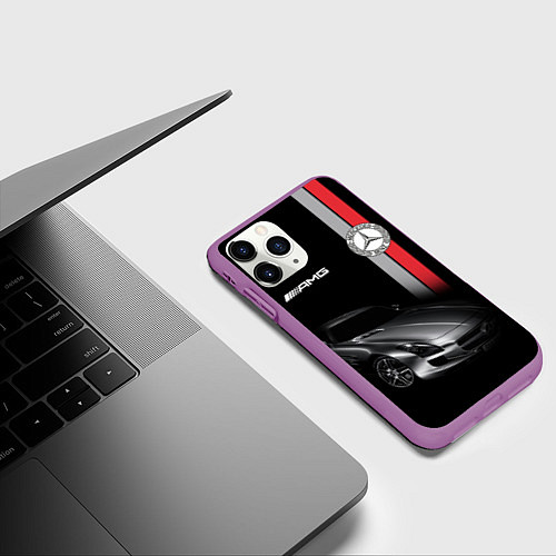 Чехол iPhone 11 Pro матовый MERCEDES BENZ AMG / 3D-Фиолетовый – фото 3